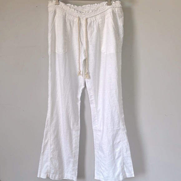 Nwt Roxy Women’s Oceanside Flare Wide Leg Sea Salt Linen Blend Pants XL - Picture 6 of 15